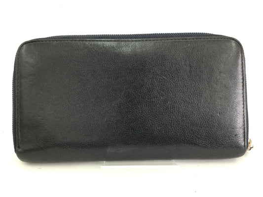 CHANEL Caviar Coco Mark Leather Black Long Wallet with Round Zipper