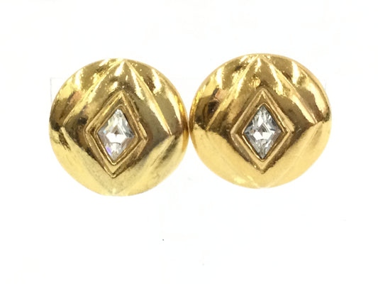 CHANEL Rhinestone Gold Earrings