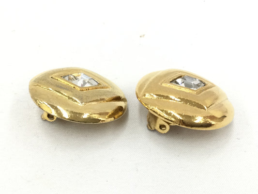 CHANEL Rhinestone Gold Earrings