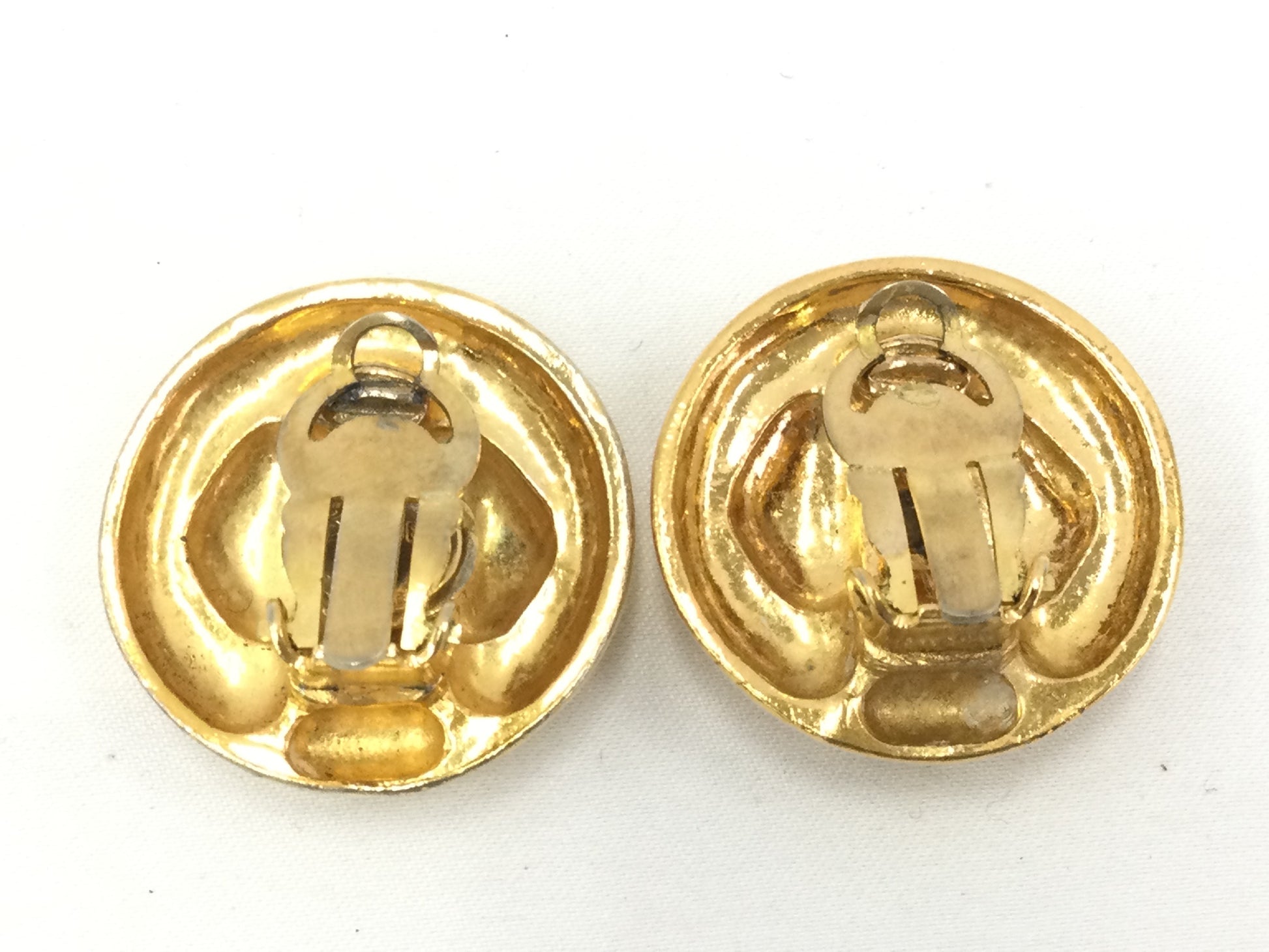 CHANEL Rhinestone Gold Earrings