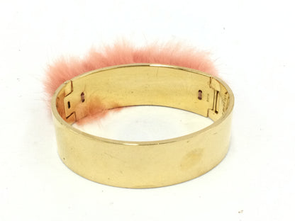 FENDI Fur Bangle L Pink x Gold Bracelet/Bangle