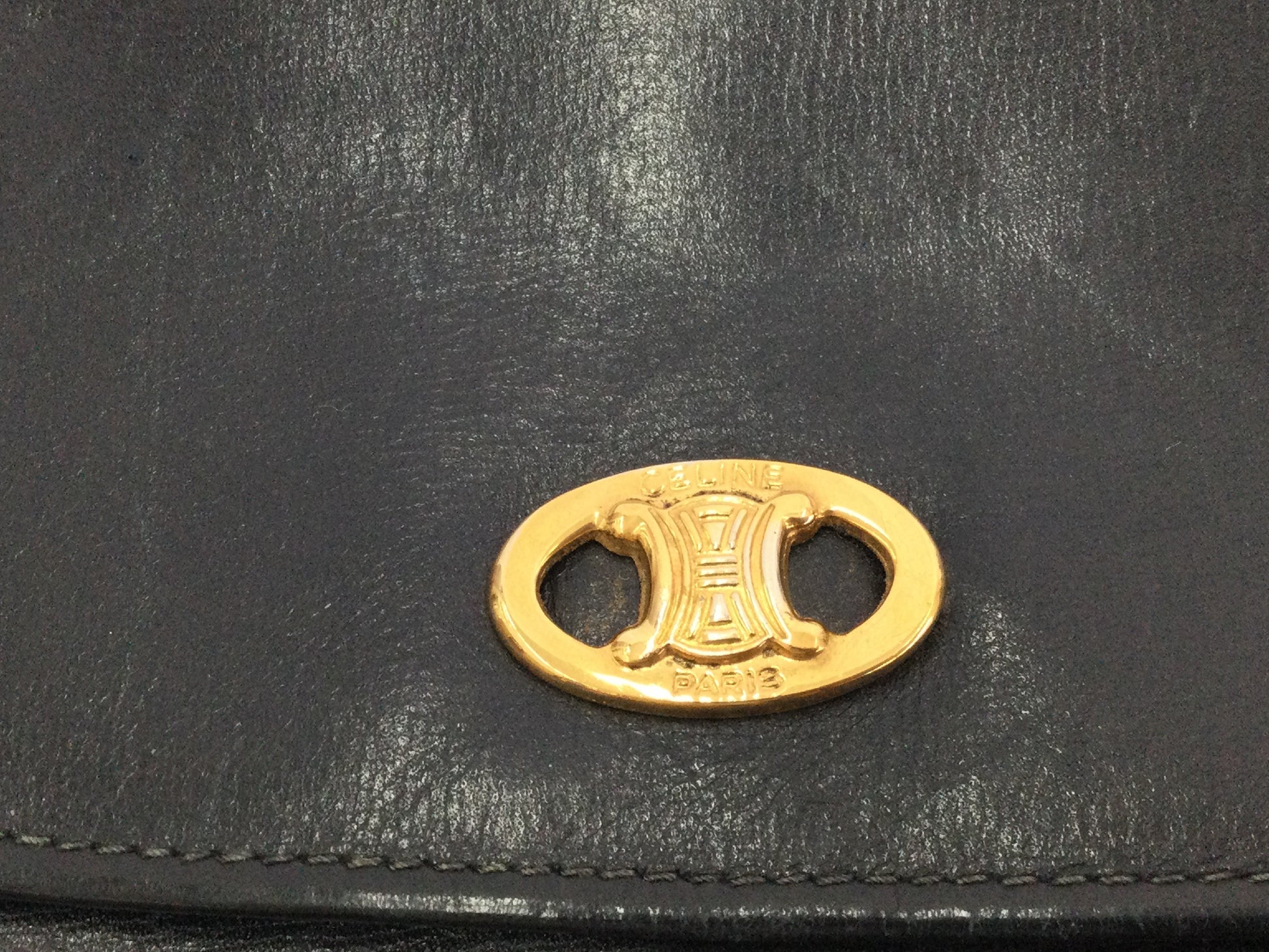 CELINE Triomphe Leather Mini Shoulder Bag in Black