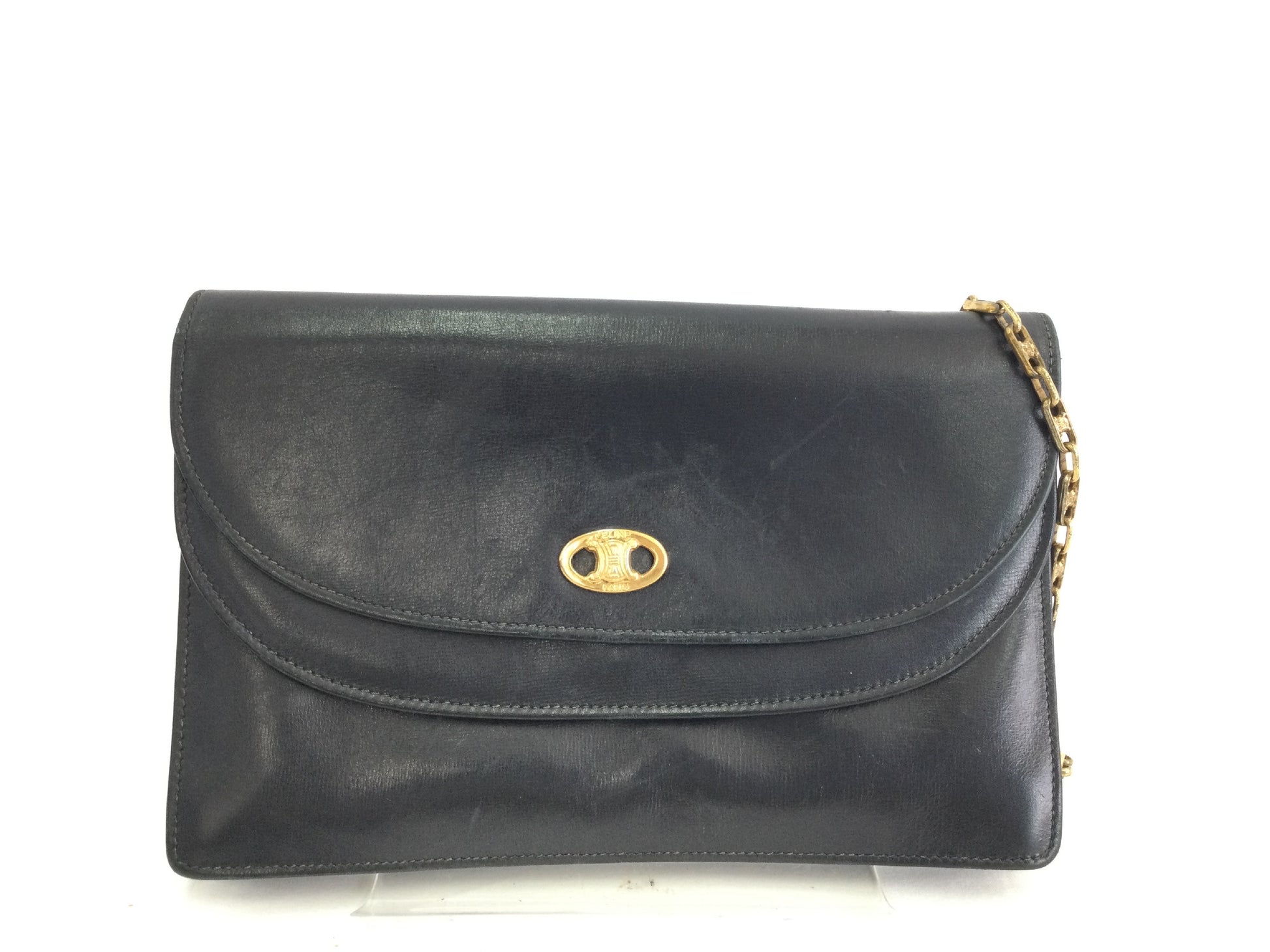 CELINE Triomphe Leather Mini Shoulder Bag in Black