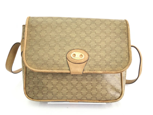 CELINE Macadam Shoulder Bag in Beige PVC