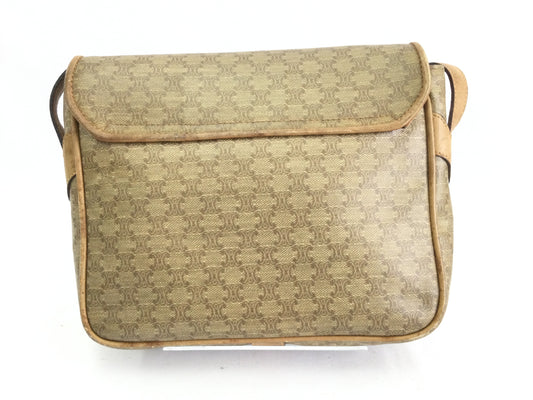 CELINE Macadam Shoulder Bag in Beige PVC