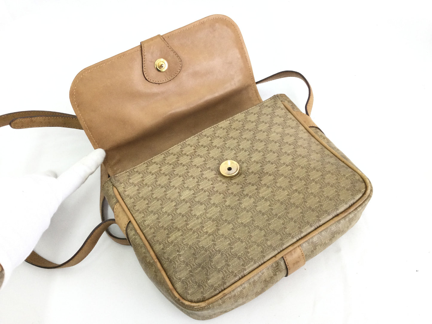 CELINE Macadam Shoulder Bag in Beige PVC