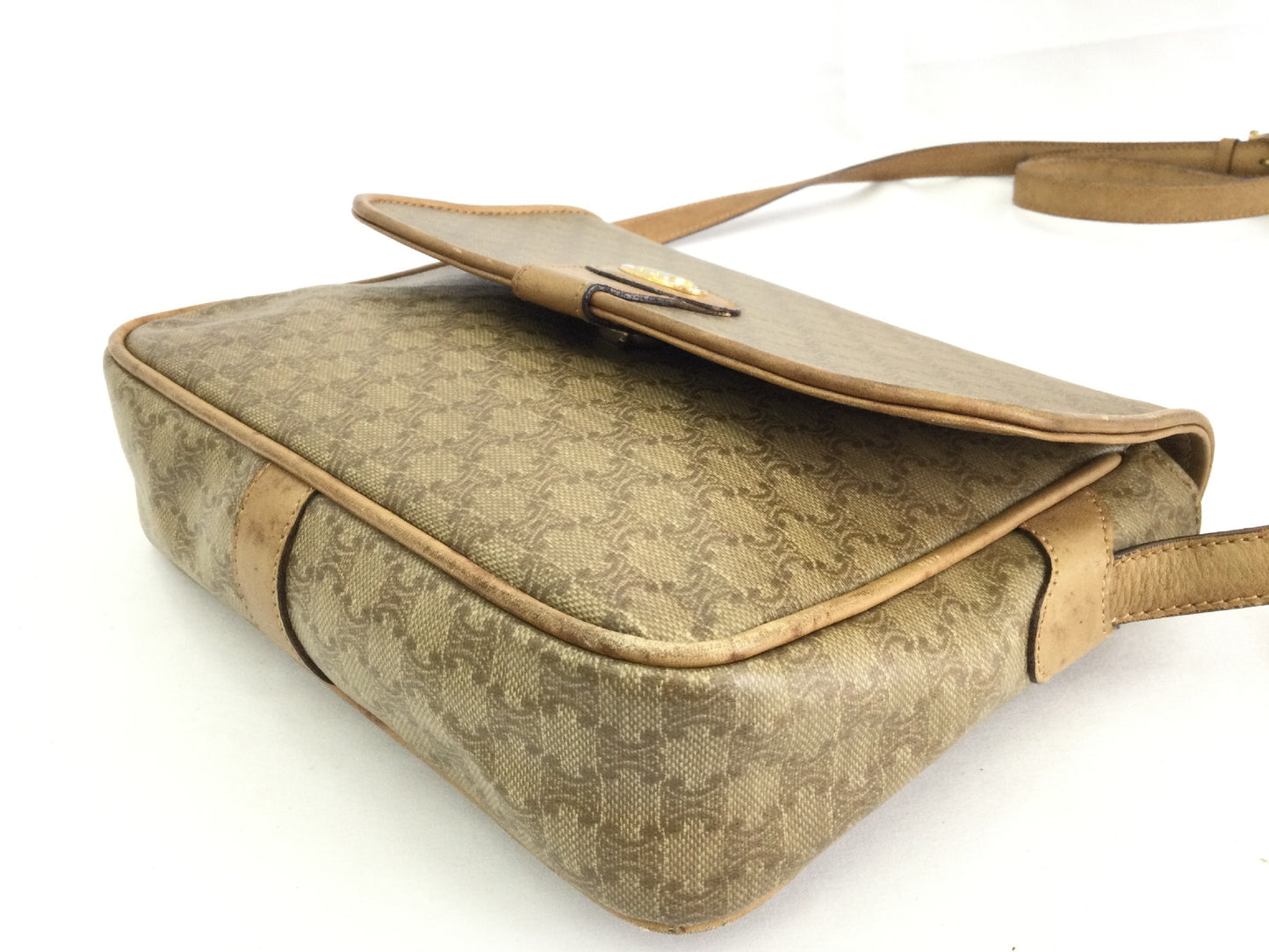 CELINE Macadam Shoulder Bag in Beige PVC