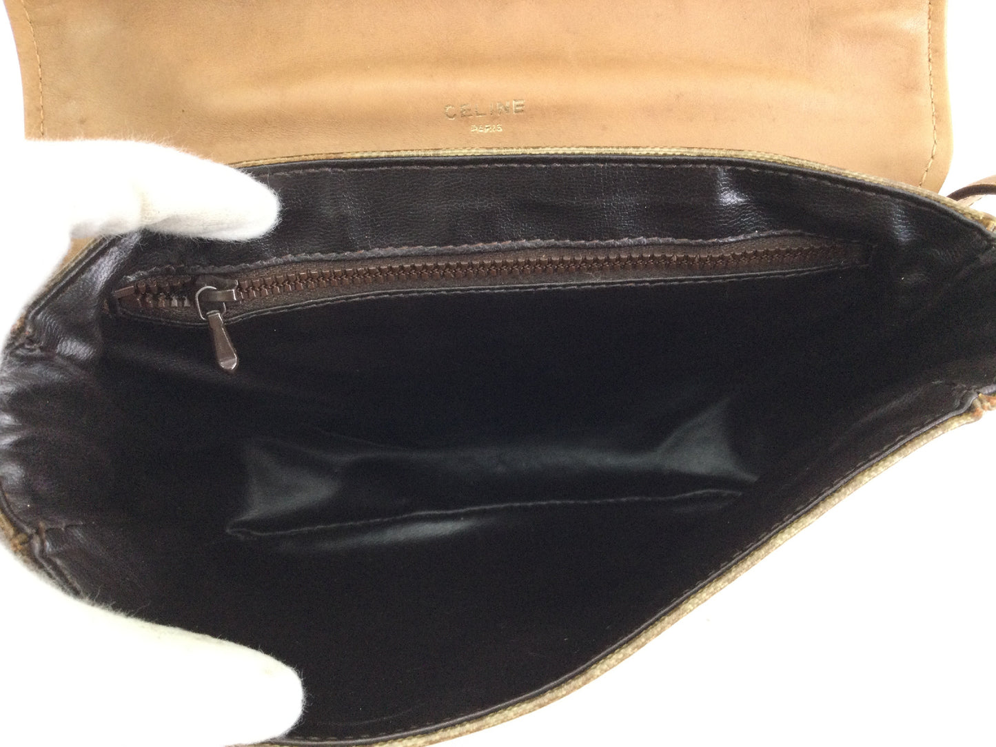 CELINE Macadam Shoulder Bag in Beige PVC