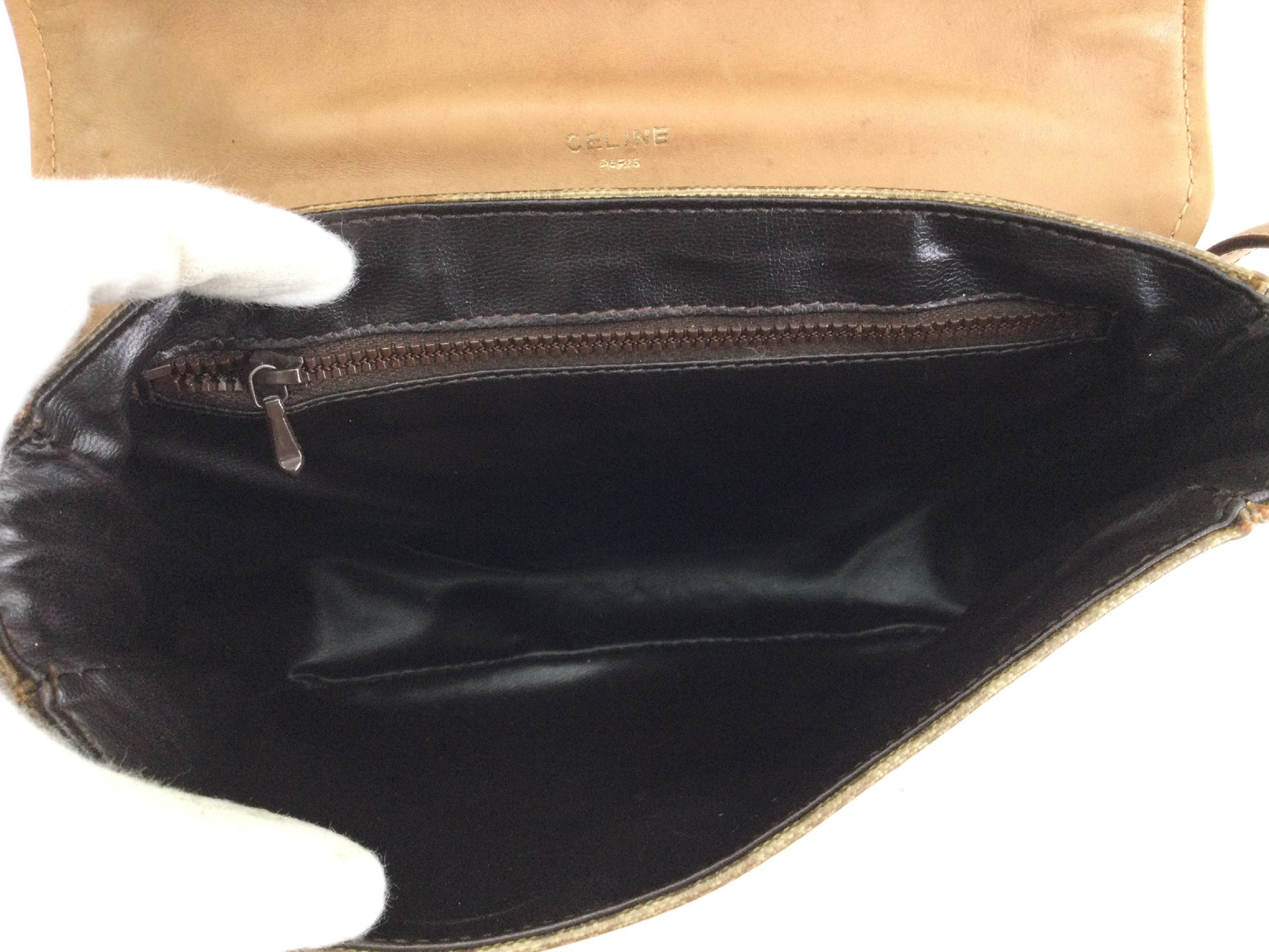 CELINE Macadam Shoulder Bag in Beige PVC
