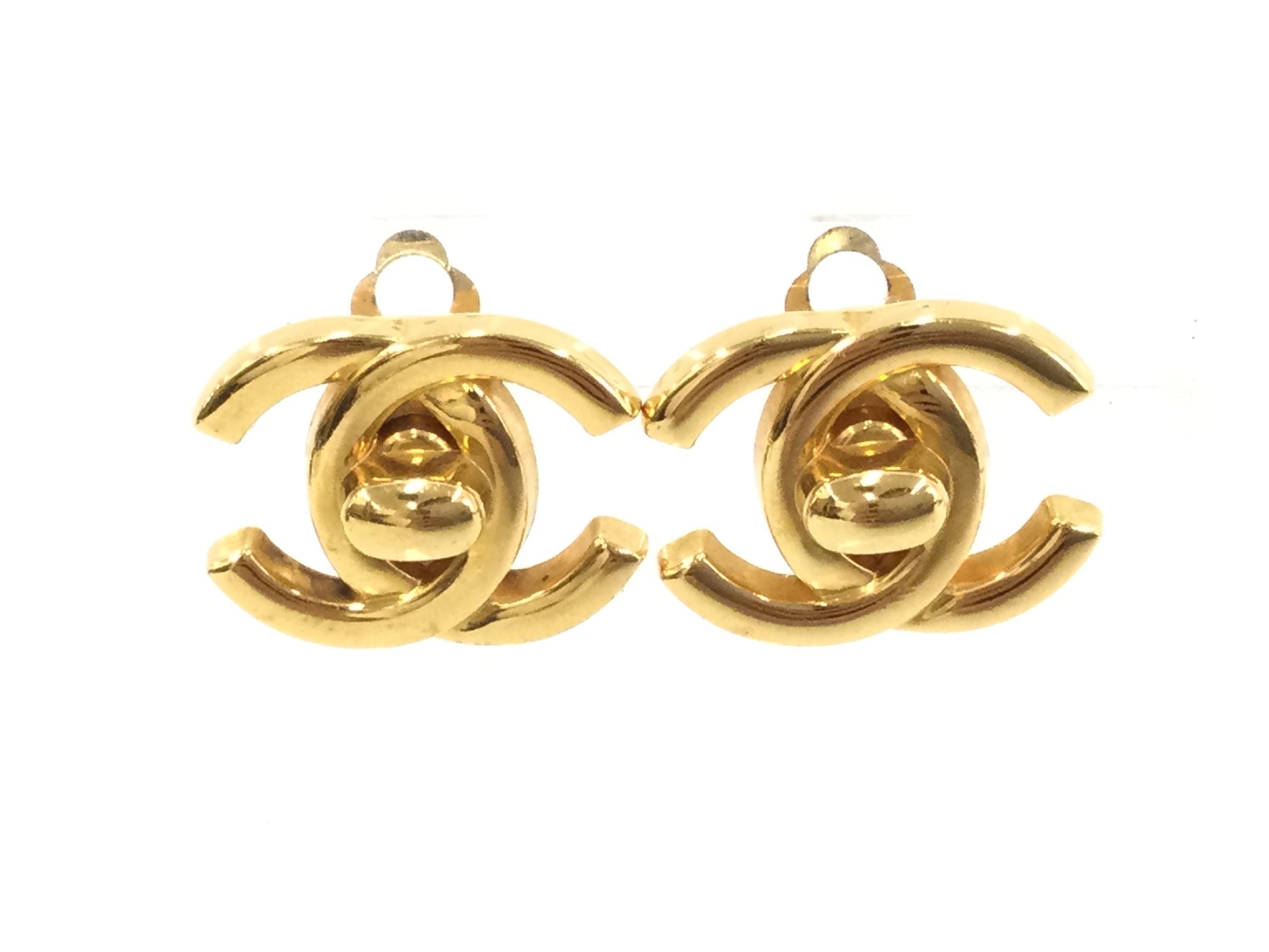 CHANEL Coco Mark Turn Lock Earrings with Rice