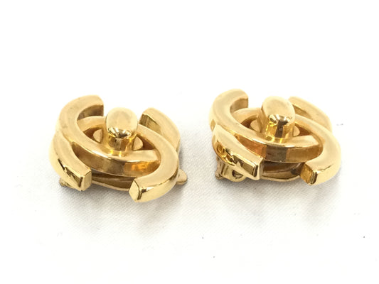 CHANEL Coco Mark Turn Lock Earrings with Rice