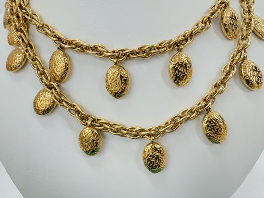 CHANEL Logo Medal Gold Necklace, Engraved, Total Length: Approximately 89cm, Box Included