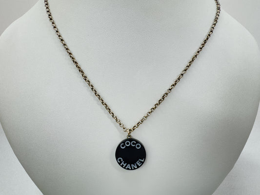 CHANEL COCO Logo Pla Silver Necklace 07P with Comments and Box