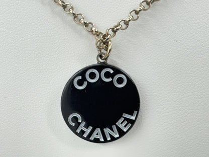 CHANEL COCO Logo Pla Silver Necklace 07P with Comments and Box