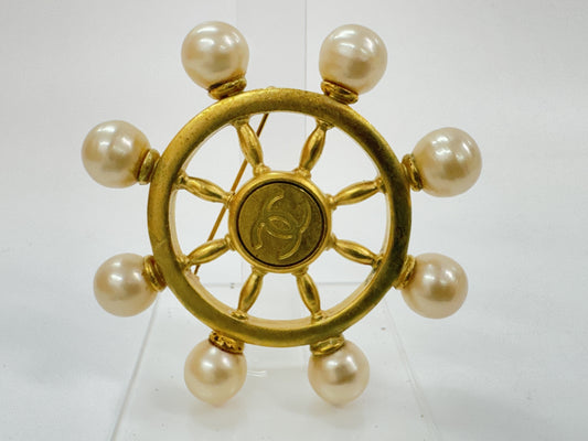 CHANEL Coco Mark Rudder Pearl Brooch 94P Large Brooch