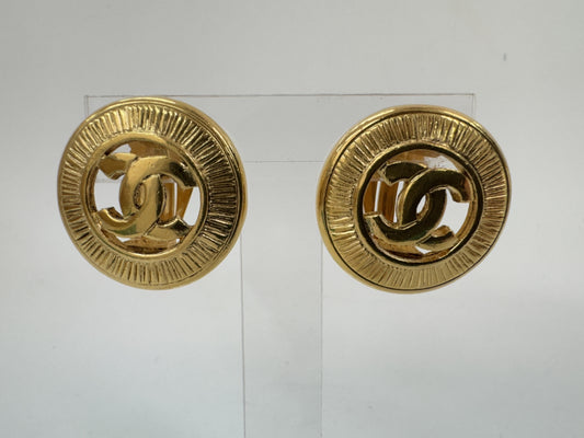 CHANEL Coco Mark Gold Earrings with Engraving