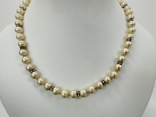 CELINE Pearl and Rhinestone Necklace