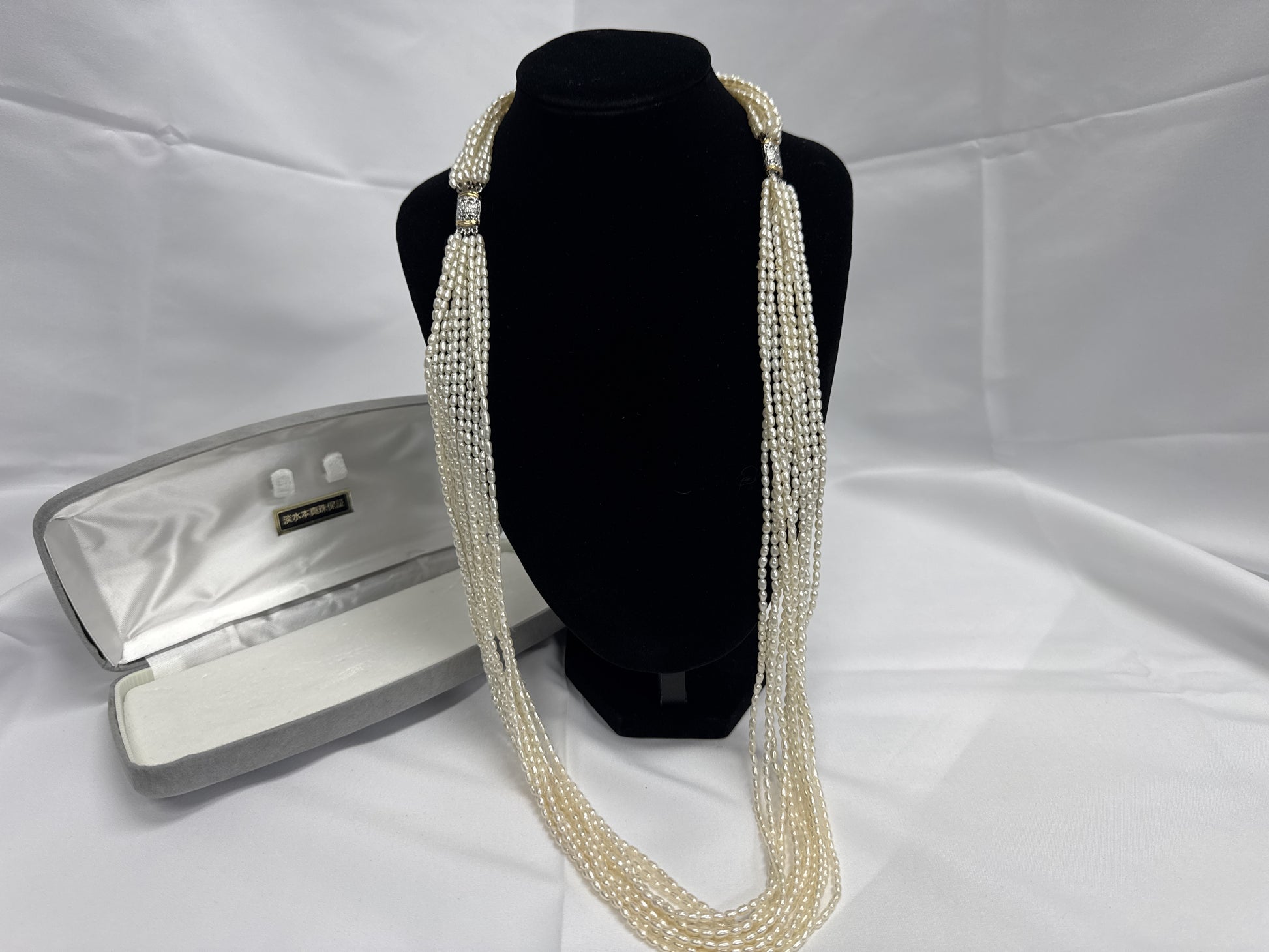 10-strand pearl necklace, approximately 2.6-2.8mm diameter, sterling silver, 94.5g 