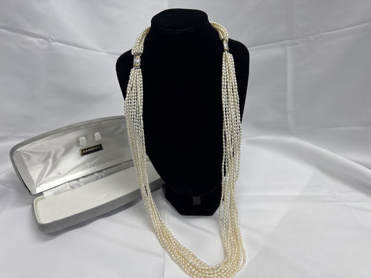 10-strand pearl necklace, approximately 2.6-2.8mm diameter, sterling silver, 94.5g 