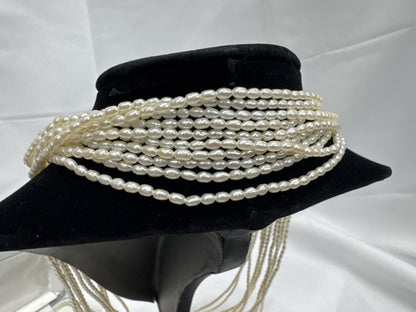 10-strand pearl necklace, approximately 2.6-2.8mm diameter, sterling silver, 94.5g 