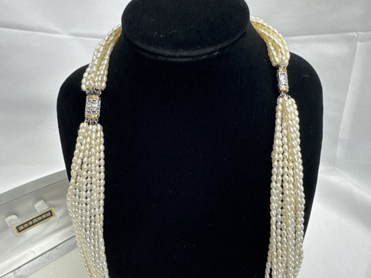 10-strand pearl necklace, approximately 2.6-2.8mm diameter, sterling silver, 94.5g 