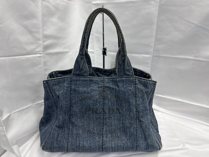 PRADA Prada Canapa Denim Handbag Tote Bag Triangle Plate Handbag