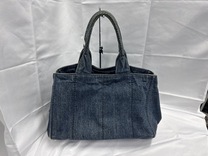 PRADA Prada Canapa Denim Handbag Tote Bag Triangle Plate Handbag