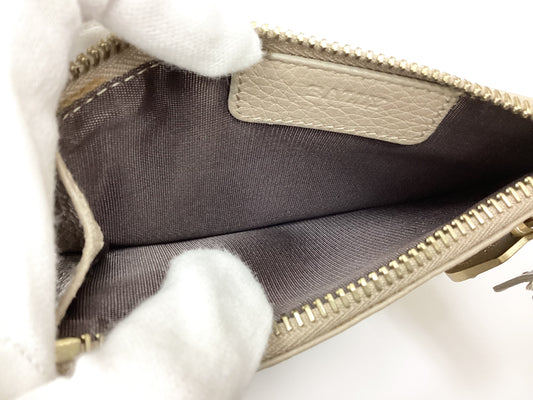 BALLY Coin Case, Beige Grained Leather with Gold Hardware