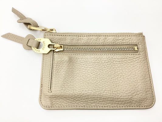 BALLY Coin Case, Beige Grained Leather with Gold Hardware