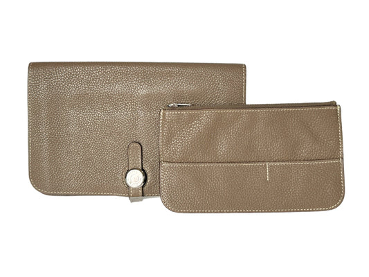HERMES HERMES Dogon GM Long Wallet Etoupe □K Silver Wallet