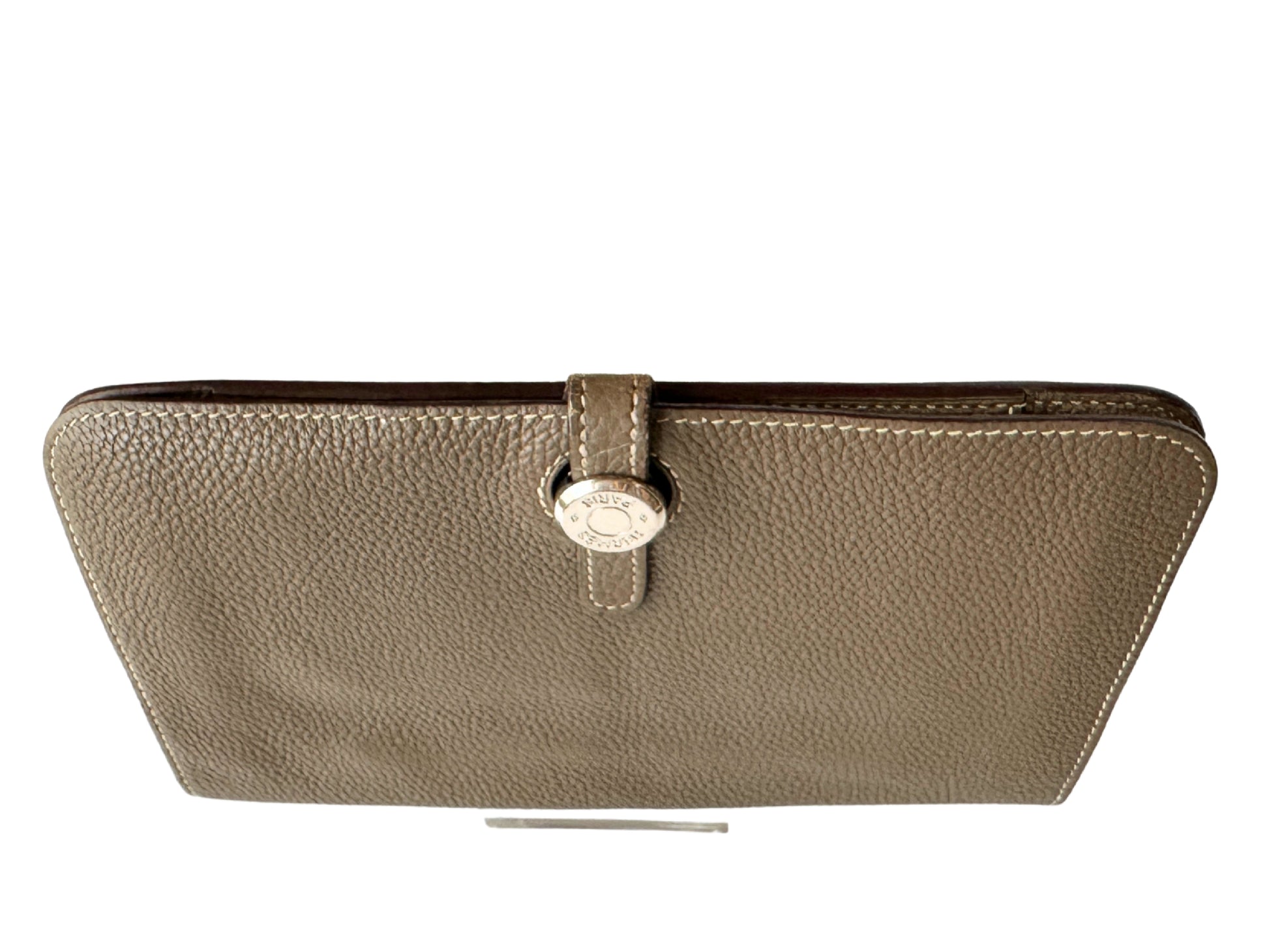 HERMES HERMES Dogon GM Long Wallet Etoupe □K Silver Wallet