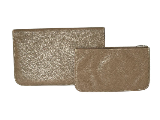 HERMES HERMES Dogon GM Long Wallet Etoupe □K Silver Wallet