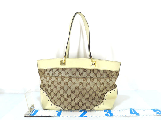 GUCCI GG Canvas Tote Bag, GG Canvas Leather, White and Beige Shoulder Bag