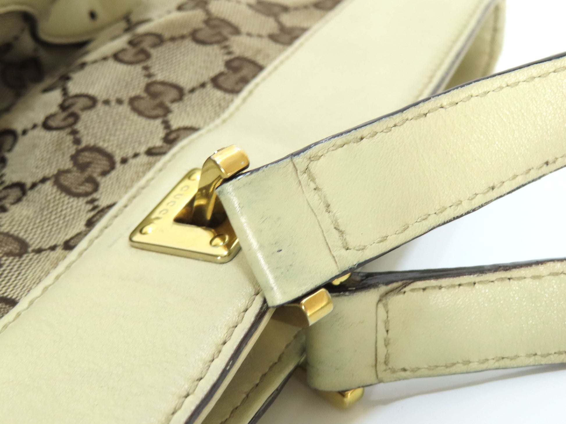 GUCCI GG Canvas Tote Bag, GG Canvas Leather, White and Beige Shoulder Bag