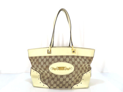 GUCCI GG Canvas Tote Bag, GG Canvas Leather, White and Beige Shoulder Bag