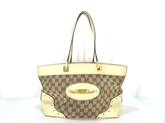 GUCCI GG Canvas Tote Bag, GG Canvas Leather, White and Beige Shoulder Bag