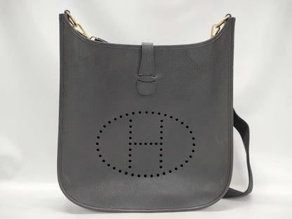 HERMES Evelyn □A Stamp Black Gold Hardware Shoulder Bag