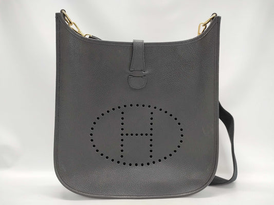 HERMES Evelyn □A Stamp Black Gold Hardware Shoulder Bag
