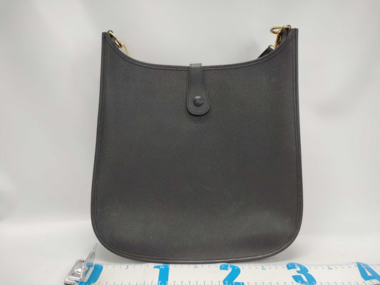 HERMES Evelyn □A Stamp Black Gold Hardware Shoulder Bag