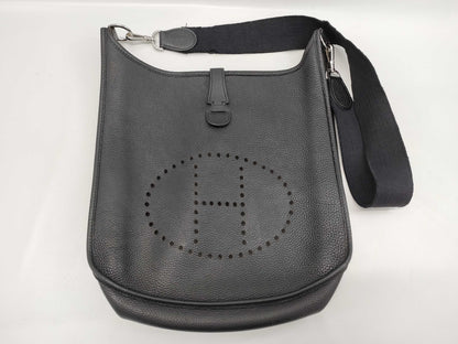 HERMES Evelyn □C Stamp Black Silver Hardware Shoulder Bag