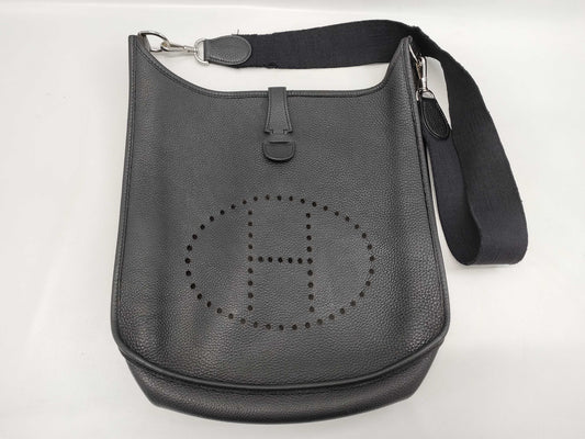 HERMES Evelyn □C Stamp Black Silver Hardware Shoulder Bag