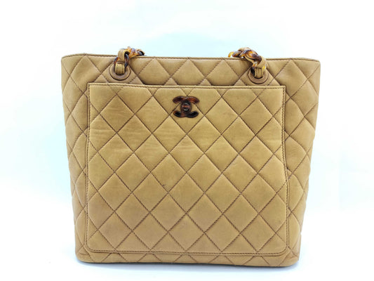CHANEL Lamb Matelasse Tortoiseshell Chain Tote Bag with Seal