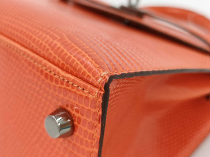 HERMES Kelly 25 Lizard 2-Way Bag Orange □I Handbag