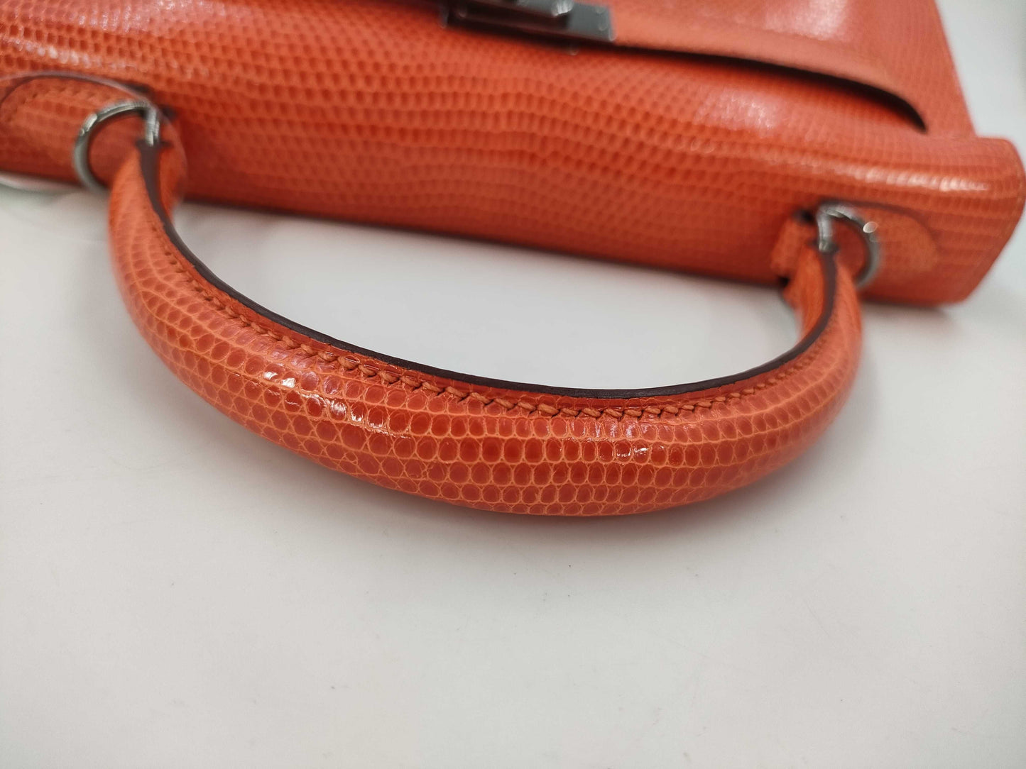 HERMES Kelly 25 Lizard 2-Way Bag Orange □I Handbag