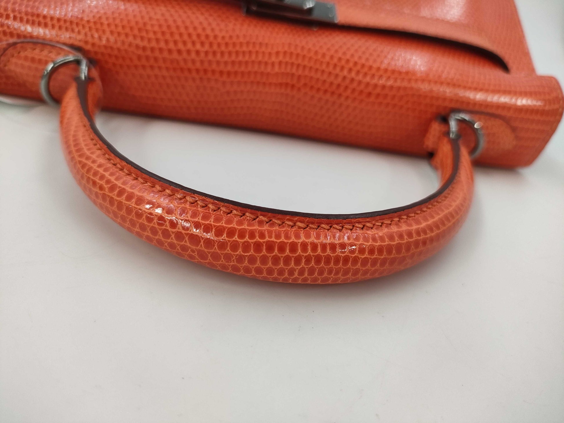 HERMES Kelly 25 Lizard 2-Way Bag Orange □I Handbag