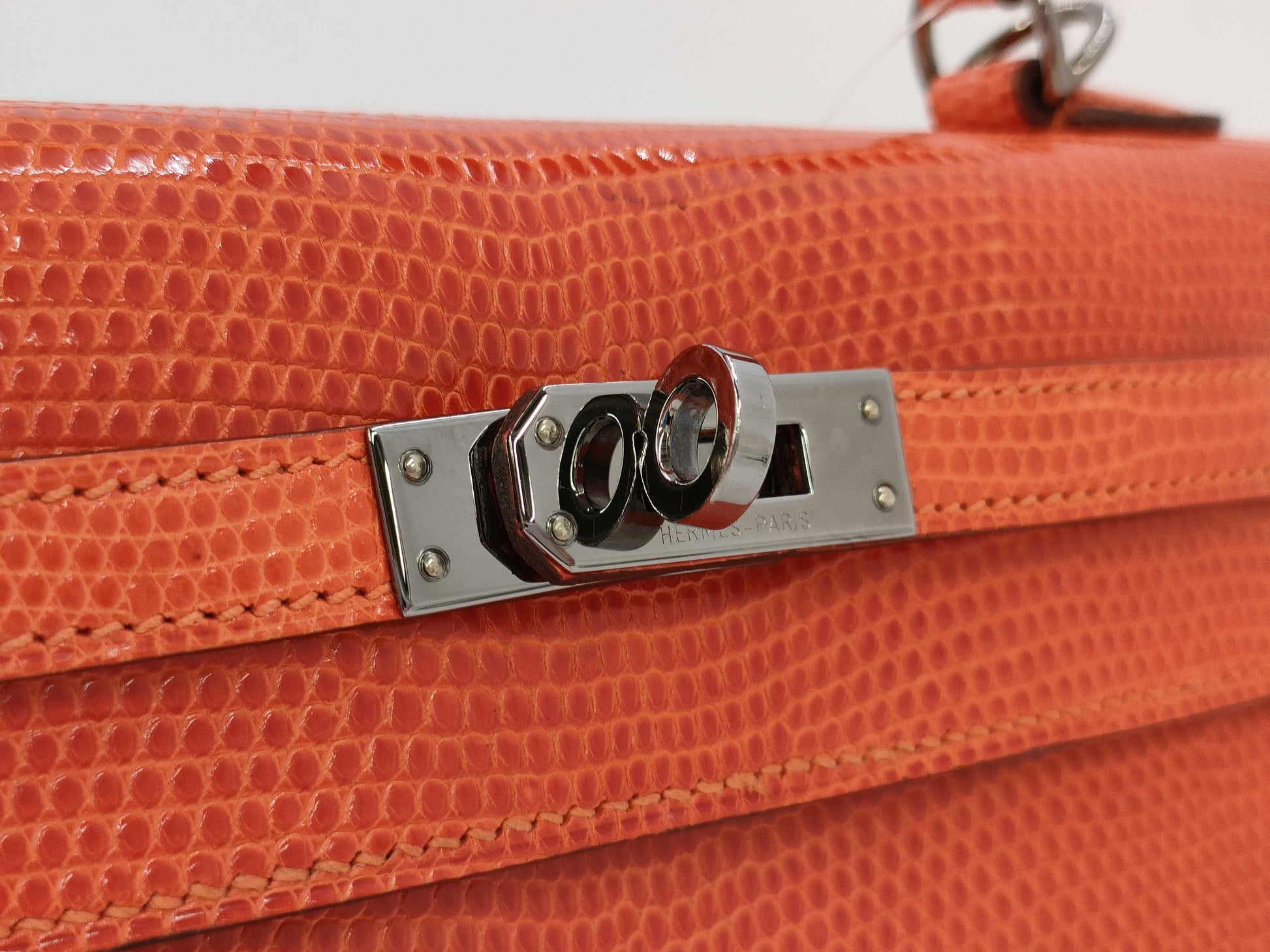 HERMES Kelly 25 Lizard 2-Way Bag Orange □I Handbag