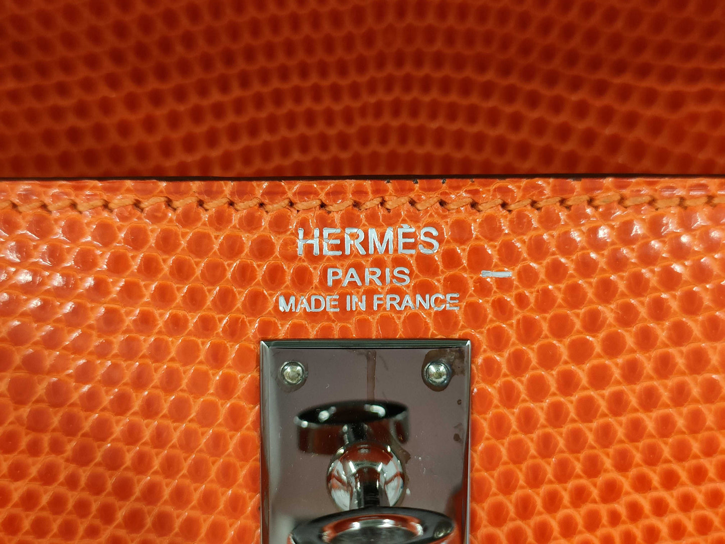 HERMES Kelly 25 Lizard 2-Way Bag Orange □I Handbag