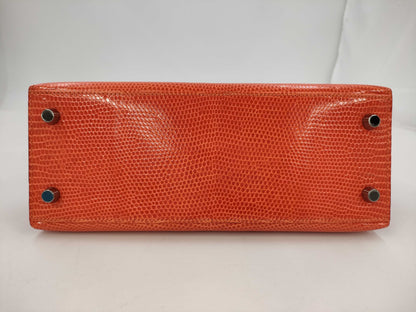 HERMES Kelly 25 Lizard 2-Way Bag Orange □I Handbag