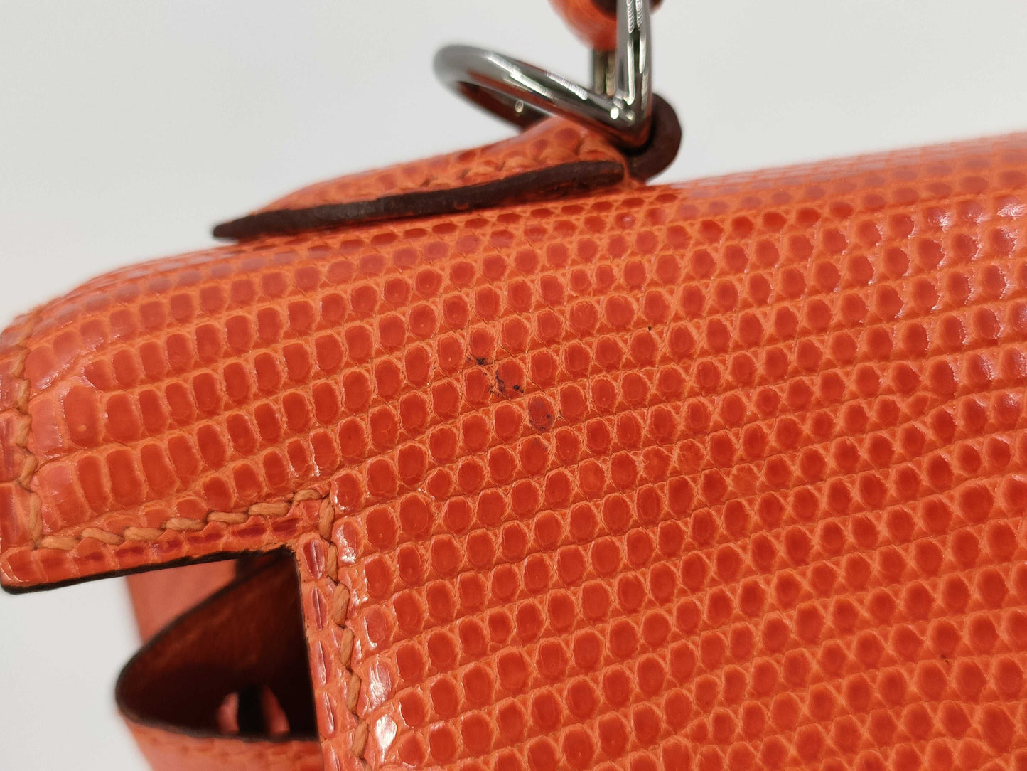 HERMES Kelly 25 Lizard 2-Way Bag Orange □I Handbag