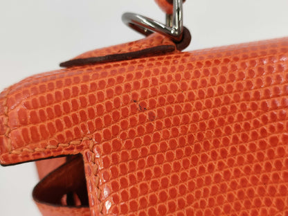 HERMES Kelly 25 Lizard 2-Way Bag Orange □I Handbag